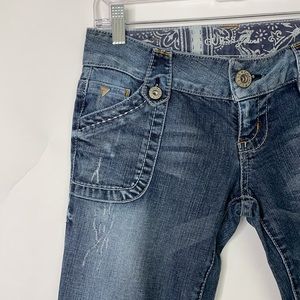Guess Women's Daredevil Stretch Bootcut Pocket Embroidered SZ 26 Denim BlueJeans